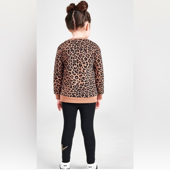 Nike Girls' Toddler Sportswear Leopard Crewneck Sweatshirt and Leggings Set - Picture 2 of 4